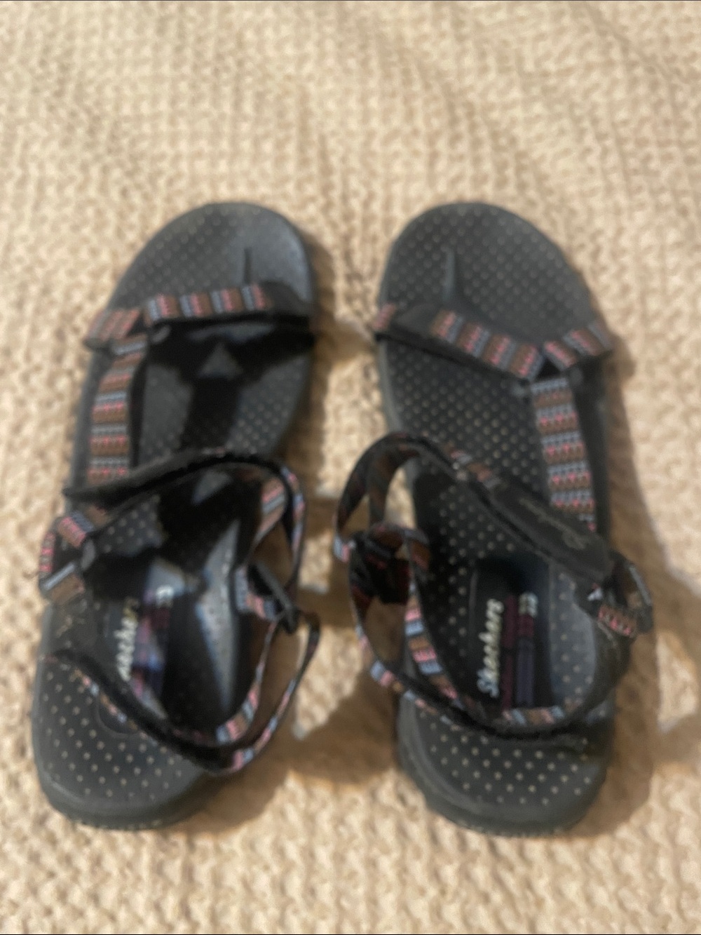 Skechers Black Sandals with Multicolor Patterned Straps